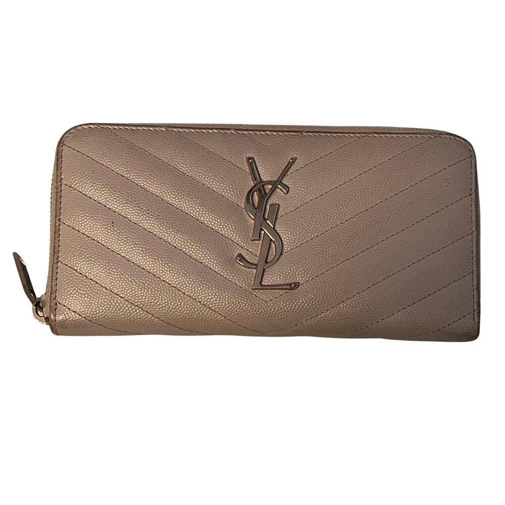 YSL Saint Laurent Zip Around Wallet Gray